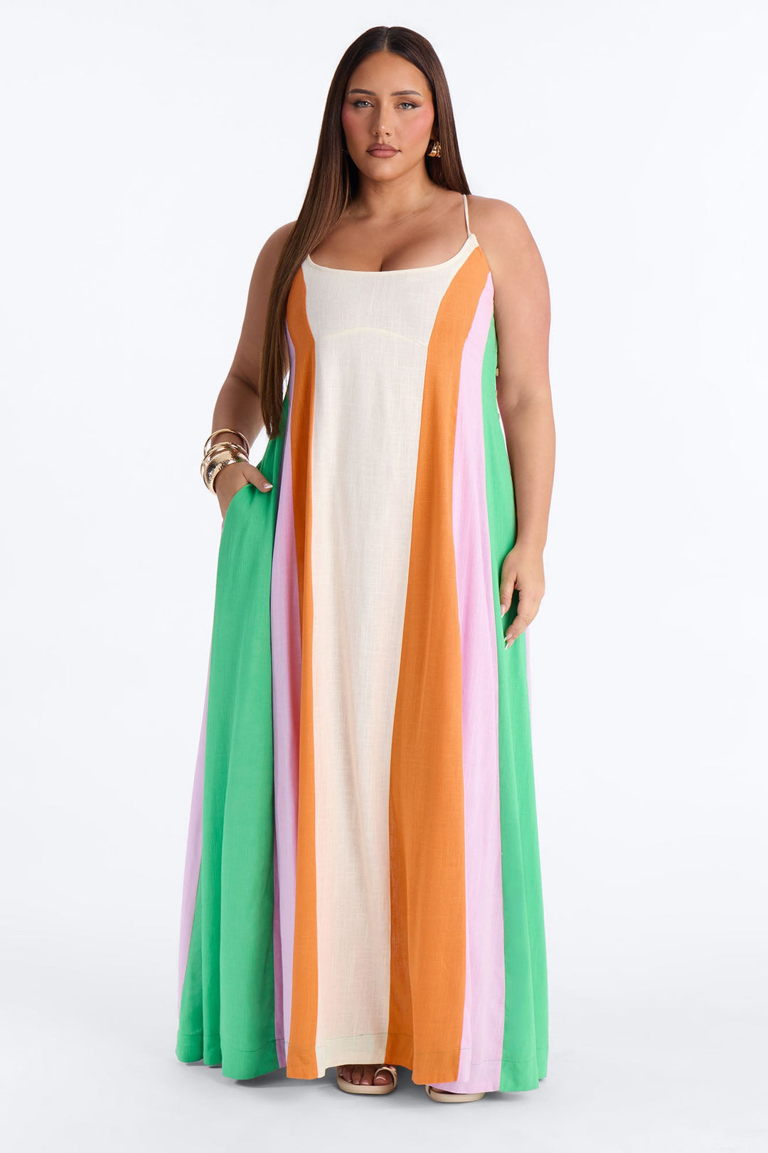 Sweet Energy Linen Maxi Dress - Cream/combo