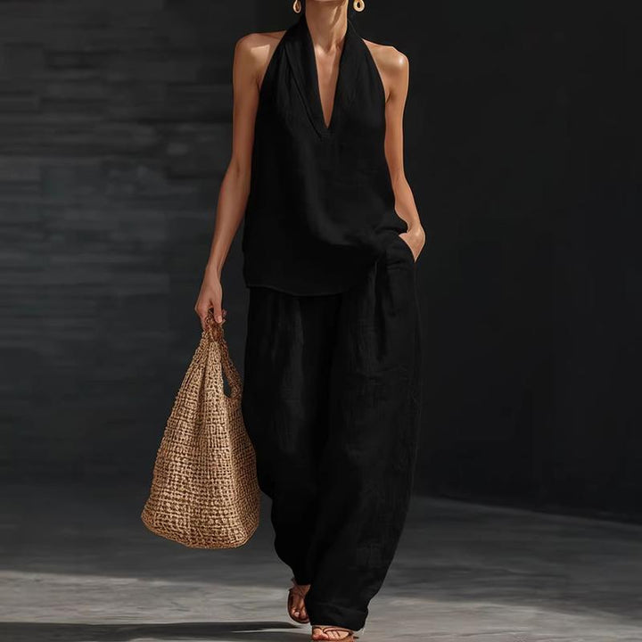 Ainhoa™ | Conjunto Dos Piezas de Lino: Blusa Manga Murciélago y Pantalón Ancho