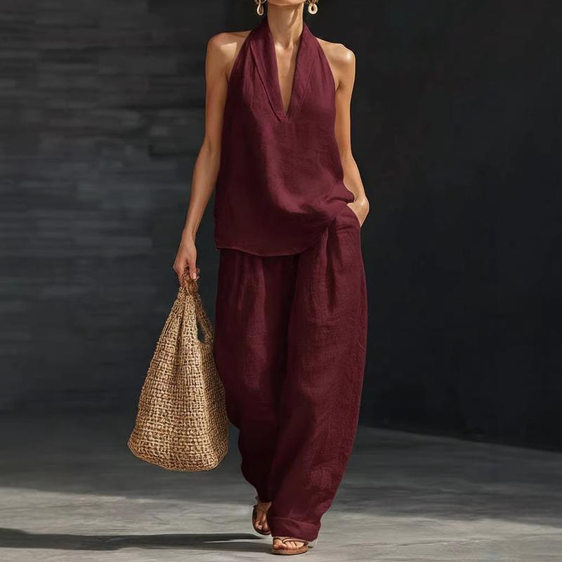 Ainhoa™ | Conjunto Dos Piezas de Lino: Blusa Manga Murciélago y Pantalón Ancho