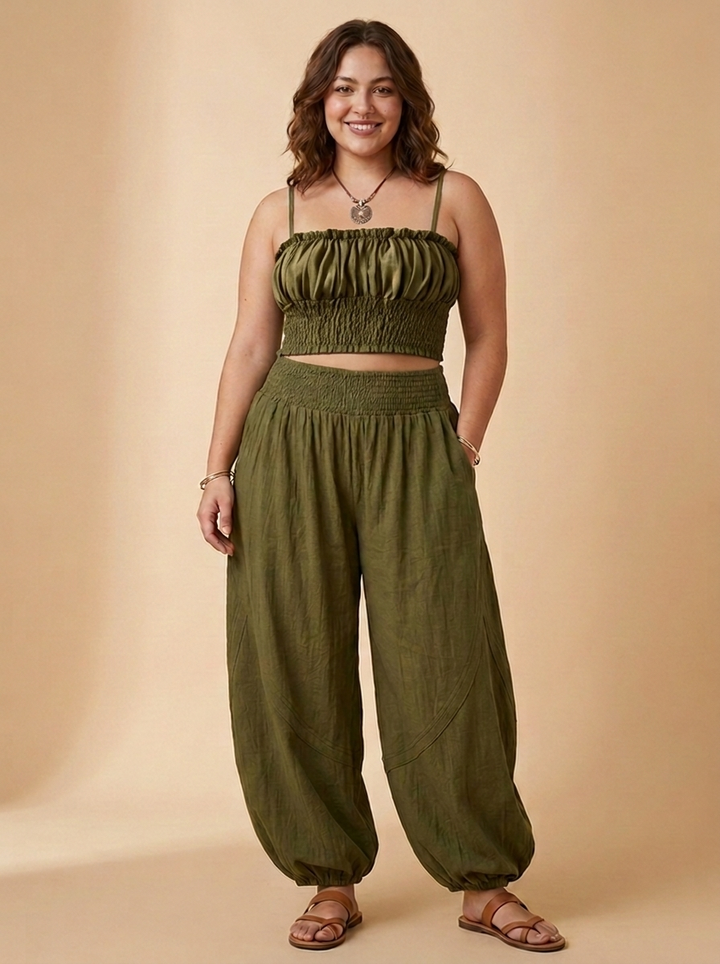 Bianca conjunto verde militar frontal