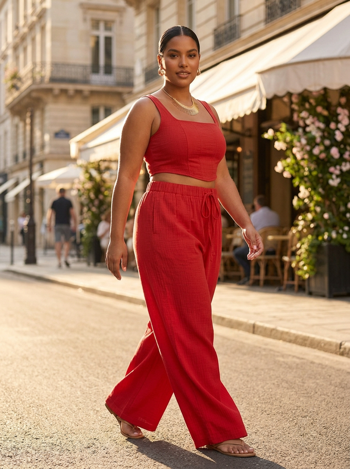 Camila conjunto rojo lifestyle calle