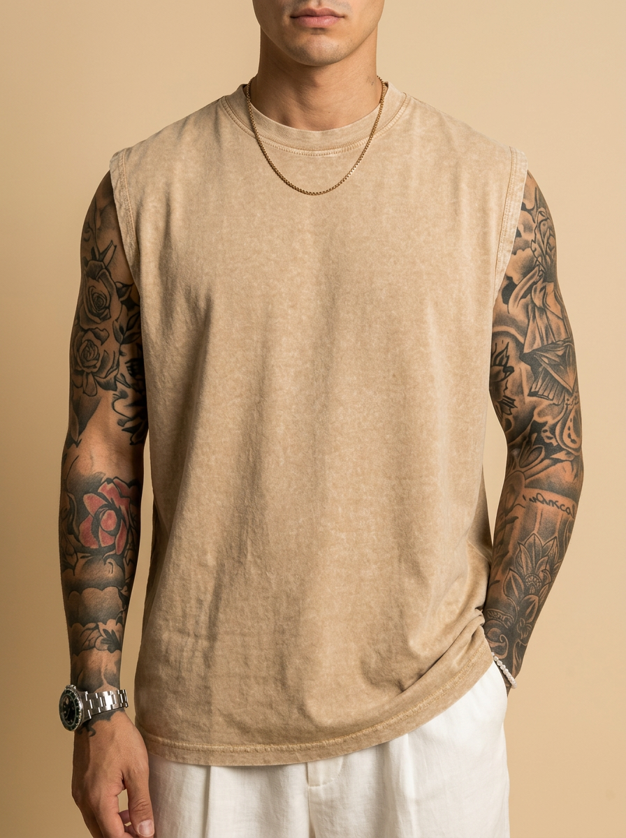 Camiseta Salvaje sin mangas color beige, vista frontal