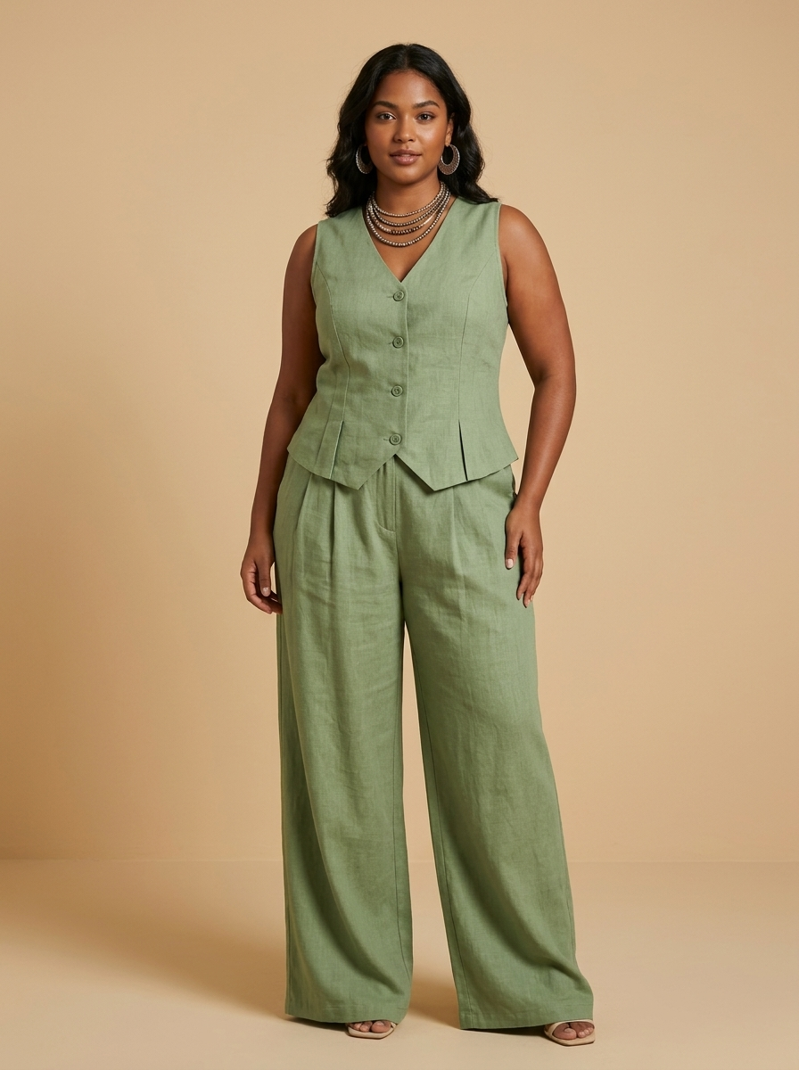 Elena conjunto verde frontal estudio