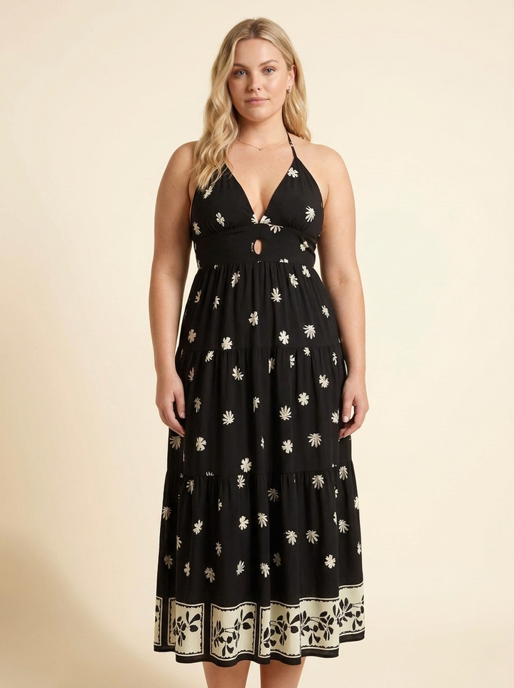 Aitana™ | Vestido Maxi Halter Encaje Bloom