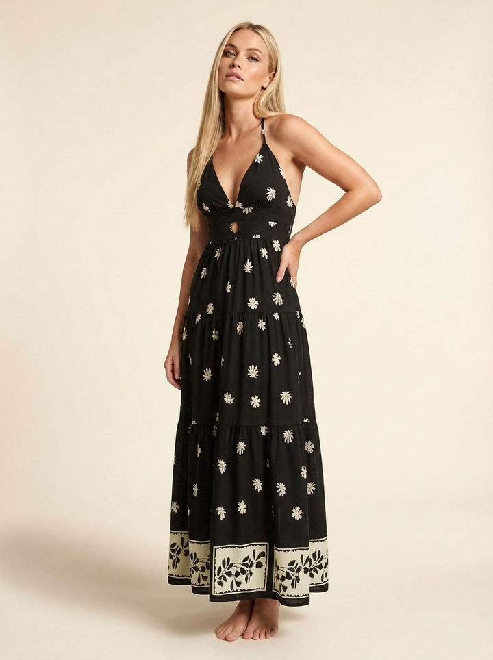 Aitana™ | Vestido Maxi Halter Encaje Bloom