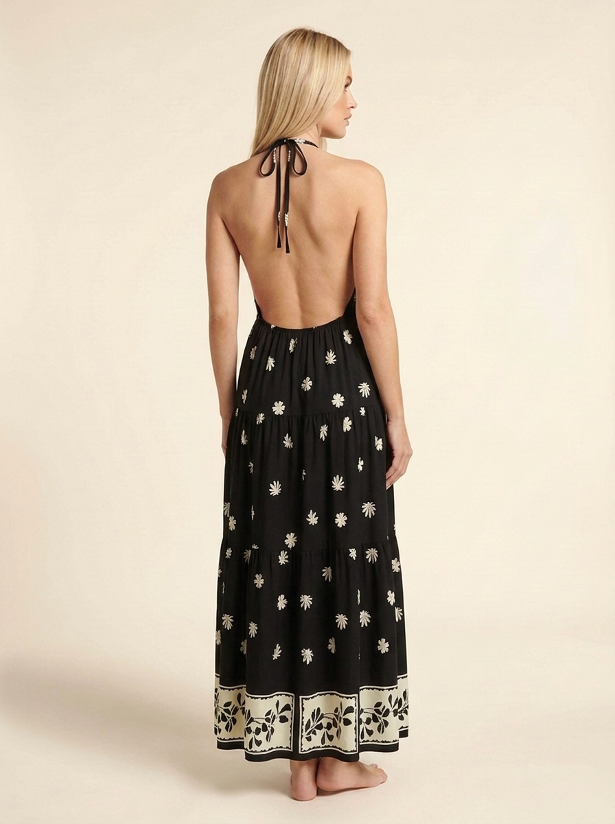 Aitana™ | Vestido Maxi Halter Encaje Bloom