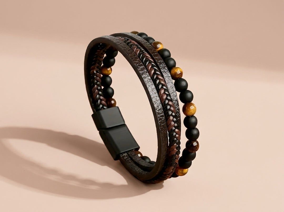 Iker - pulseras negro, marrón y azul juntas