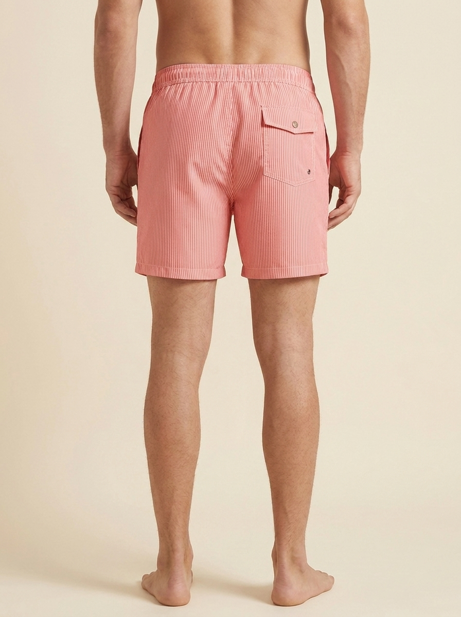 Diego™ | Bañador Costero Rayas Holiday - Coral y Blanco (trasera)