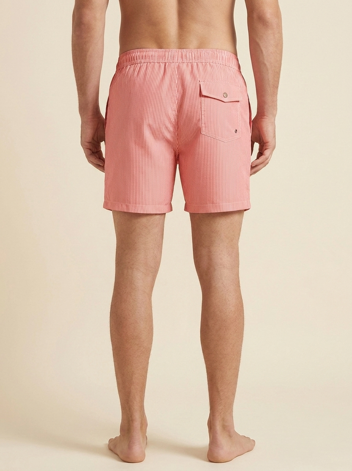 Diego™ | Bañador Costero Rayas Holiday - Coral y Blanco (trasera)