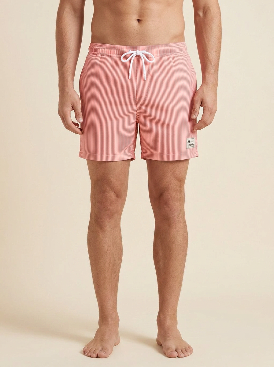 Diego™ | Bañador Costero Rayas Holiday - Coral y Blanco (delantera)