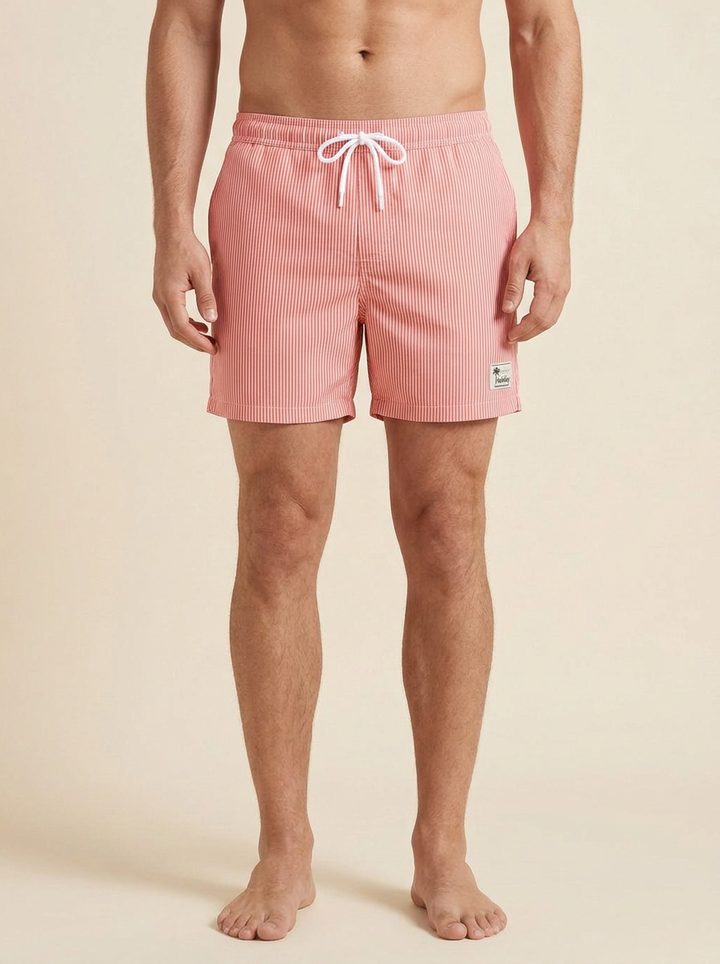 Diego™ | Bañador Costero Rayas Holiday - Coral y Blanco (delantera)