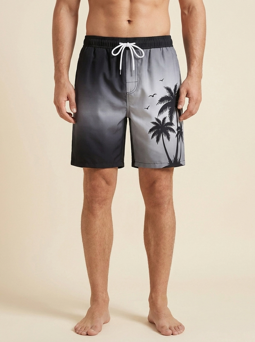 Iker™ | Bañador Degradado Palmeras - Negro y Gris (delantera)