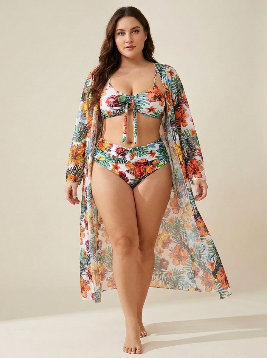 Marina conjunto bikini kimono tropical delante curvy
