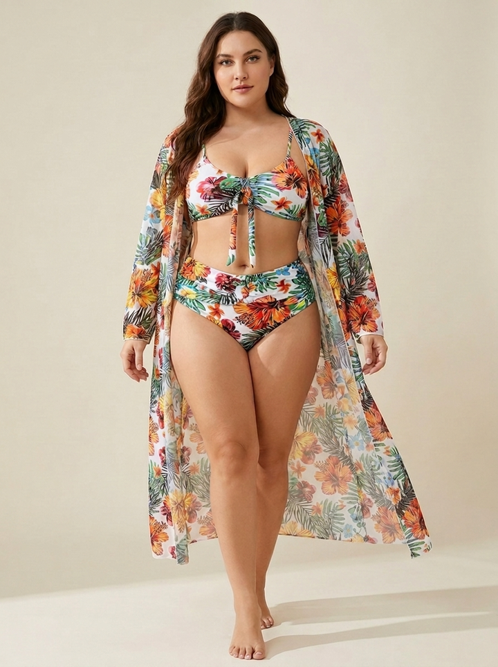 Marina conjunto bikini kimono tropical delante curvy