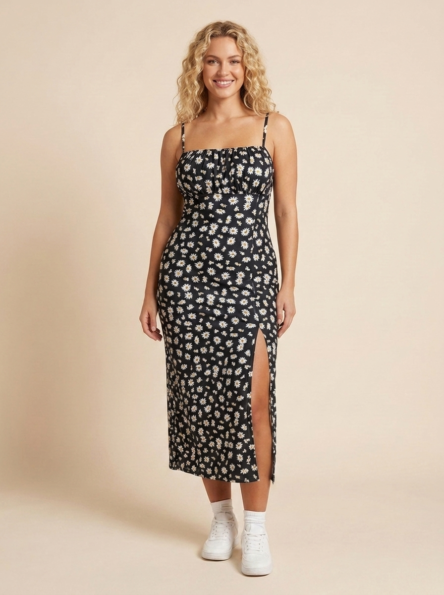 Dalia Vestido Midi Floral Negro - vista frontal