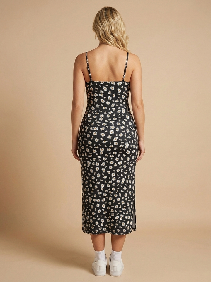 Dalia Vestido Midi Floral Negro - vista trasera