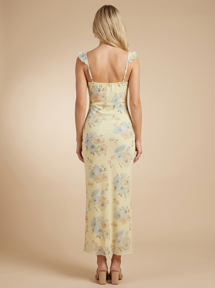 Iris Vestido Maxi Floral Coquette Amarillo - vista trasera