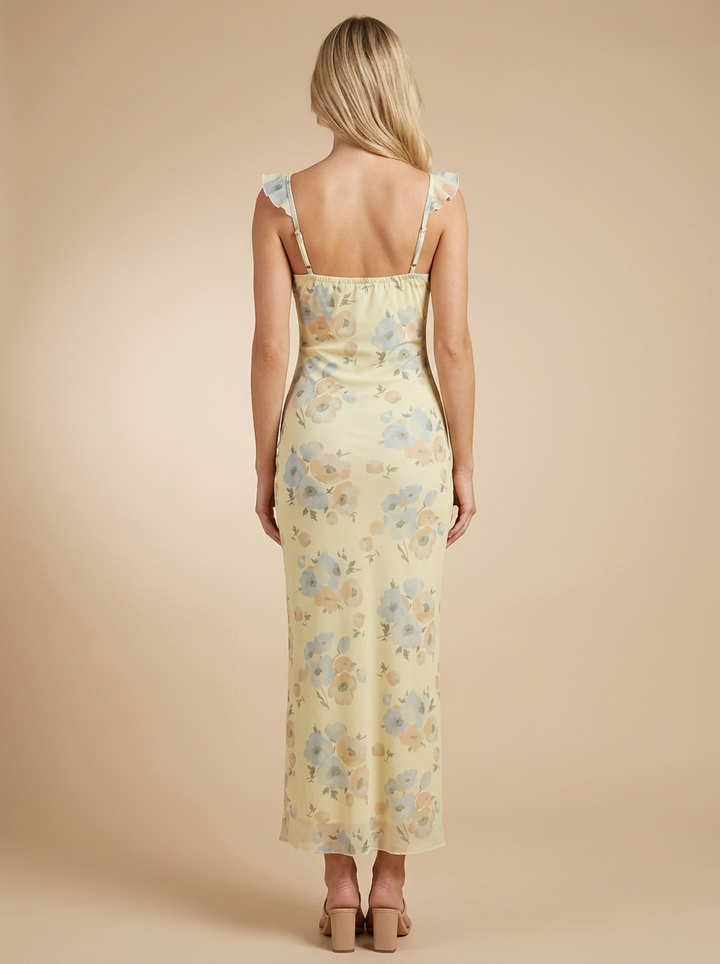 Iris Vestido Maxi Floral Coquette Amarillo - vista trasera