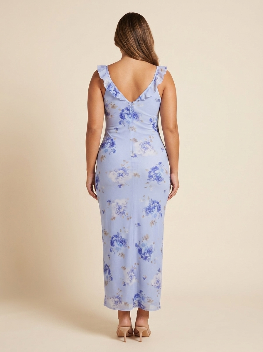 Iris Vestido Maxi Floral Coquette Azul - vista trasera