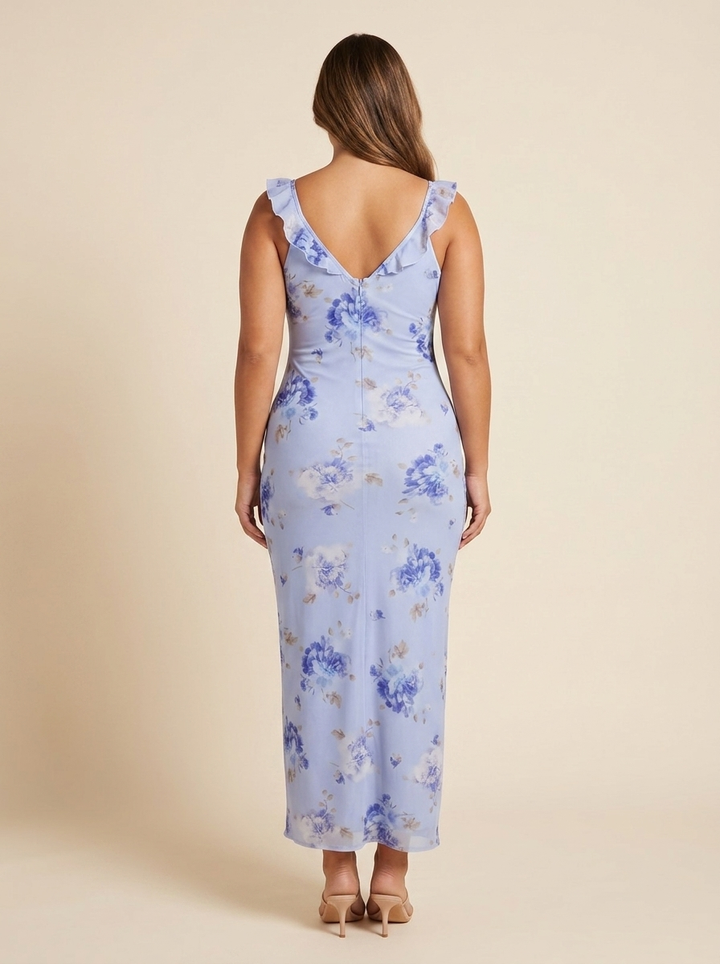 Iris Vestido Maxi Floral Coquette Azul - vista trasera