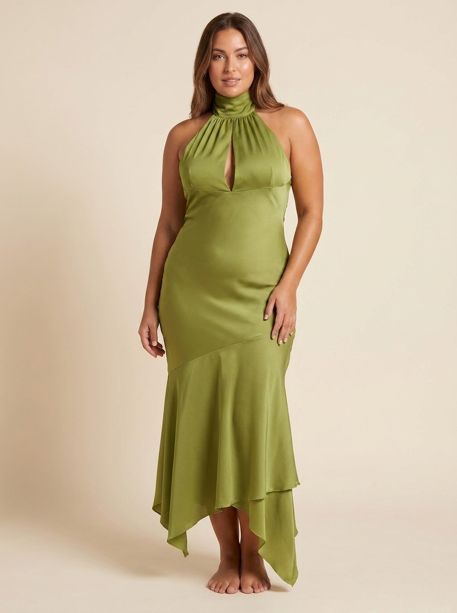 Selene Vestido Maxi Halter Verde - vista frontal