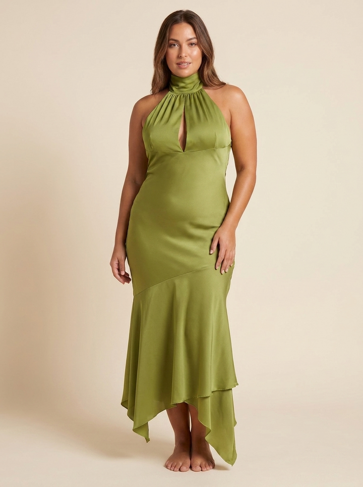 Selene Vestido Maxi Halter Verde - vista frontal
