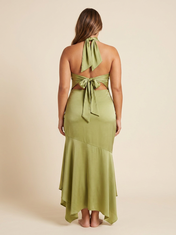Selene Vestido Maxi Halter Verde - vista trasera espalda descubierta