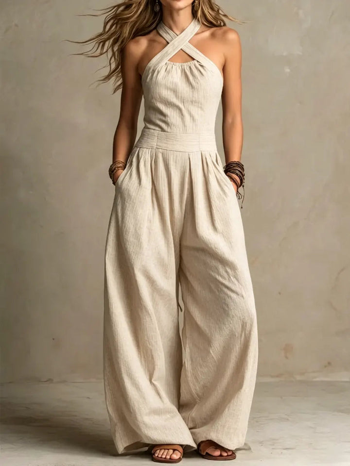 Mono Elegante Bianca | Escote Cruzado Lino y Algodón
