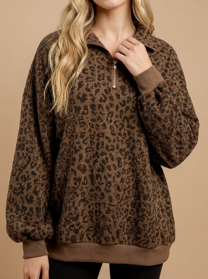 Sudadera Leona estampado leopardo, vista frontal