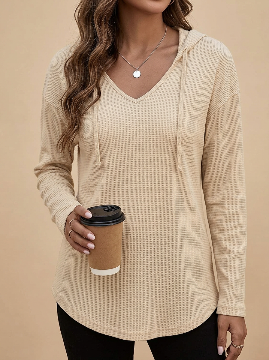 Sudadera Marta con capucha color beige, vista frontal