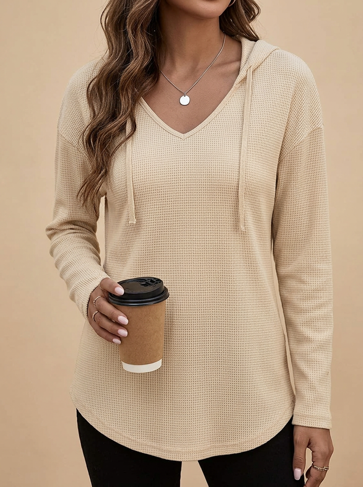 Sudadera Marta con capucha color beige, vista frontal